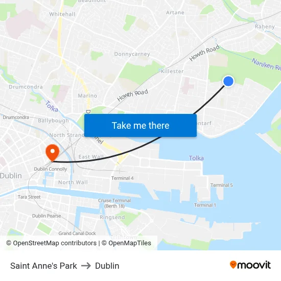 Saint Anne's Park to Dublin map