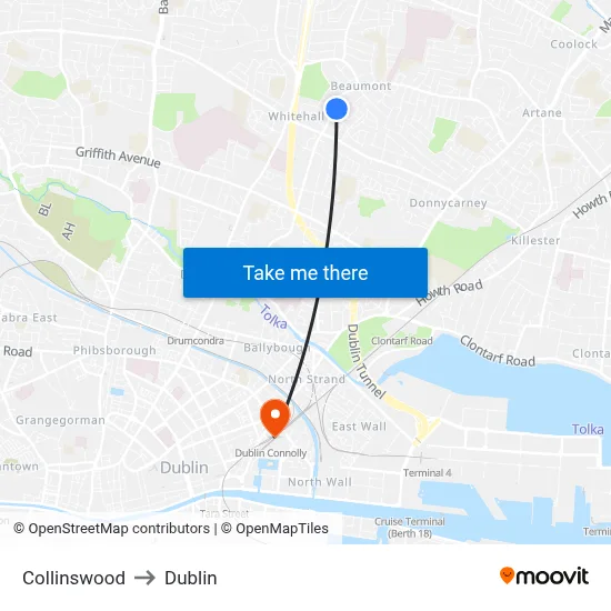 Collinswood to Dublin map