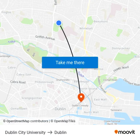 Dublin City University to Dublin map