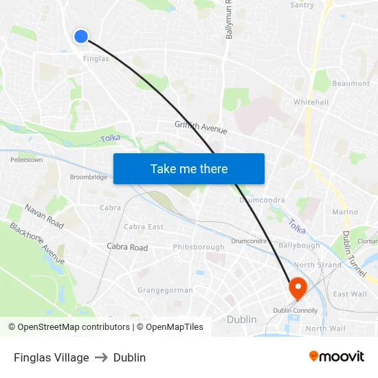Finglas Village to Dublin map