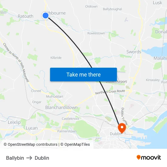 Ballybin to Dublin map
