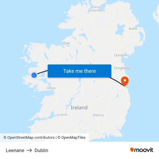 Leenane to Dublin map