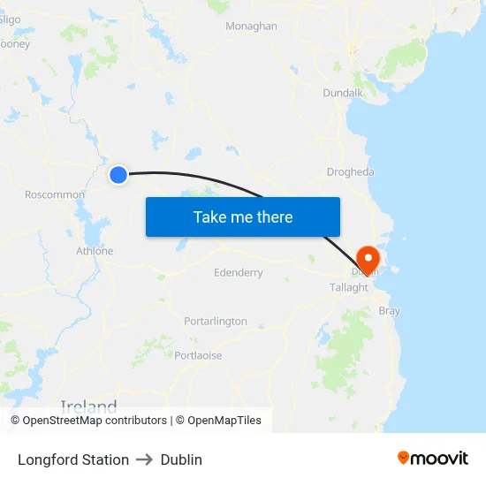 Longford Station to Dublin map