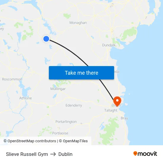 Slieve Russell Gym to Dublin map