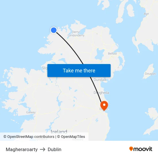 Magheraroarty to Dublin map