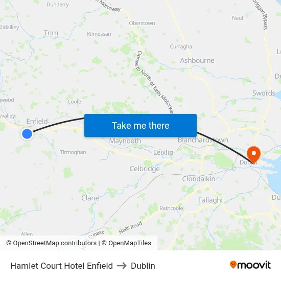 Hamlet Court Hotel Enfield to Dublin map