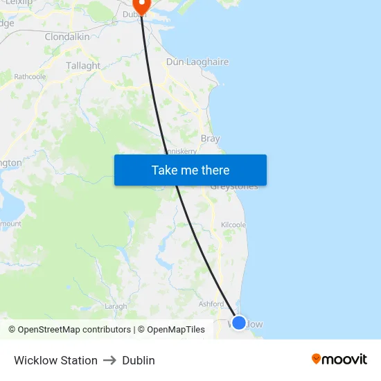 Wicklow Station to Dublin map