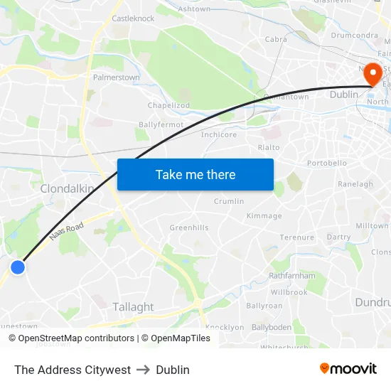 The Address Citywest to Dublin map
