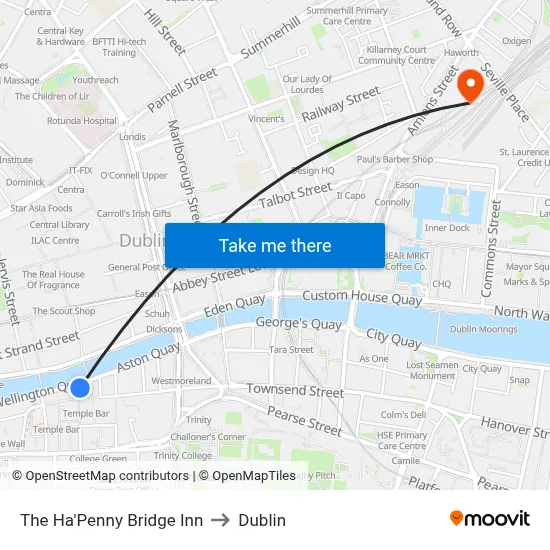 The Ha'Penny Bridge Inn to Dublin map