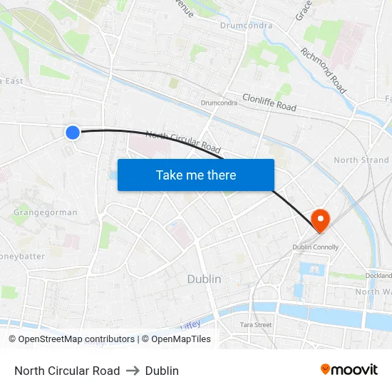 North Circular Road to Dublin map
