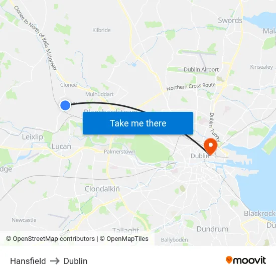 Hansfield to Dublin map