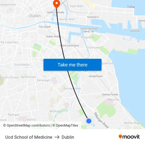 Ucd School of Medicine to Dublin map