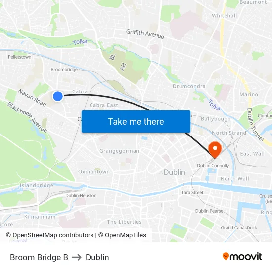 Broom Bridge B to Dublin map