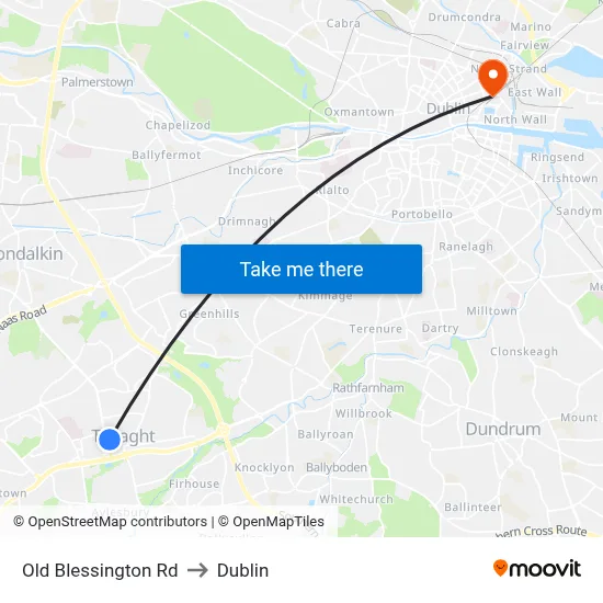 Old Blessington Rd to Dublin map