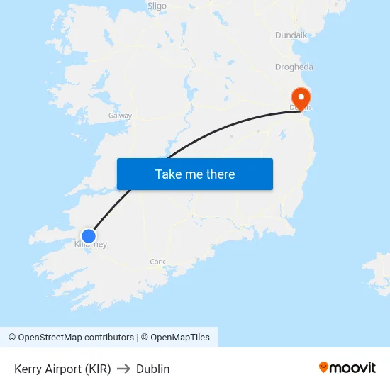 Kerry Airport (KIR) to Dublin map