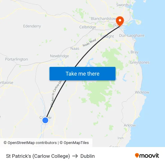 St Patrick's (Carlow College) to Dublin map
