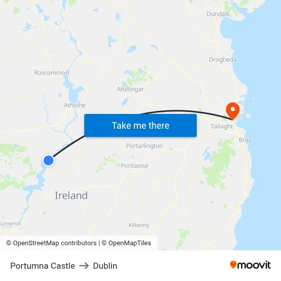 Portumna Castle to Dublin map