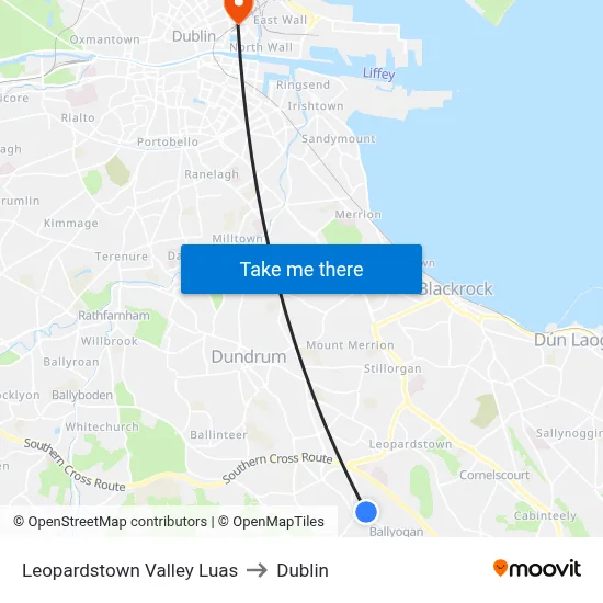 Leopardstown Valley Luas to Dublin map