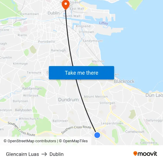 Glencairn Luas to Dublin map
