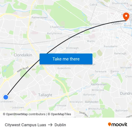 Citywest Campus Luas to Dublin map