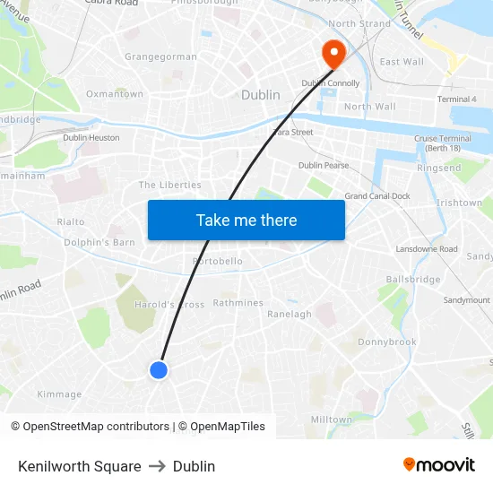 Kenilworth Square to Dublin map