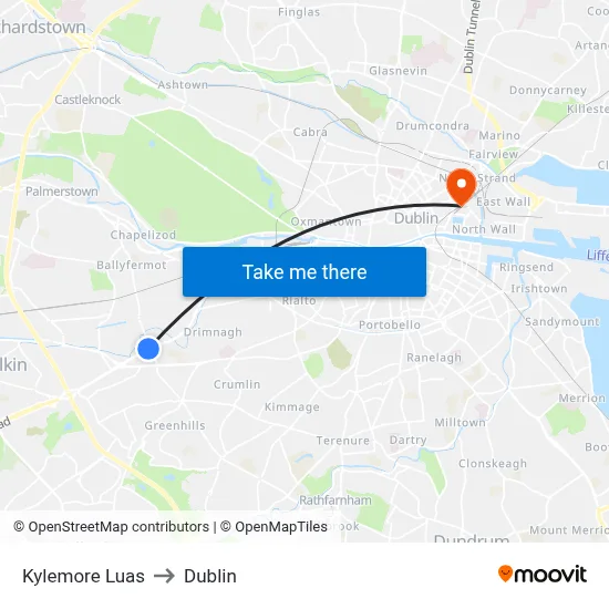 Kylemore Luas to Dublin map