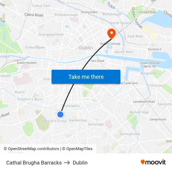 Cathal Brugha Barracks to Dublin map