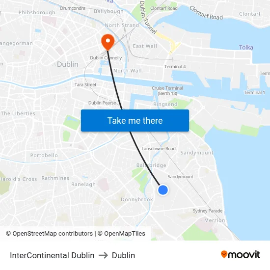 InterContinental Dublin to Dublin map