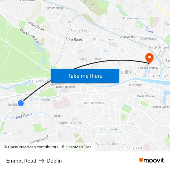 Emmet Road to Dublin map