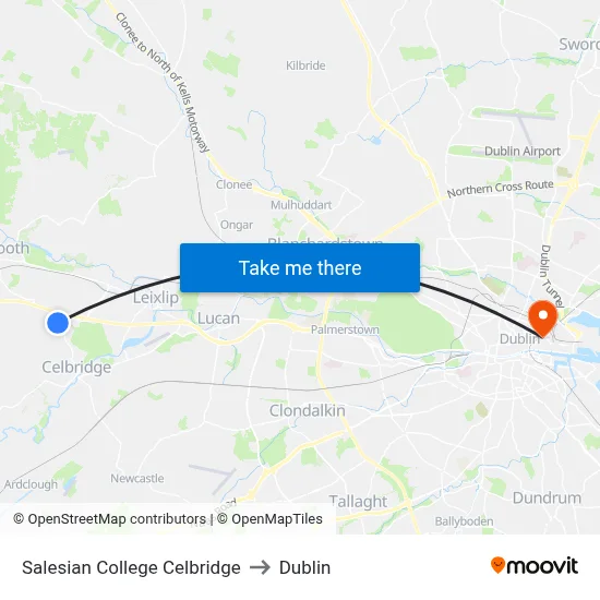 Salesian College Celbridge to Dublin map