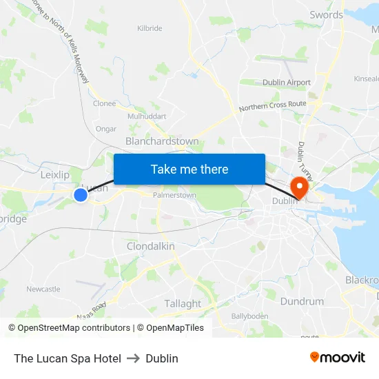 The Lucan Spa Hotel to Dublin map
