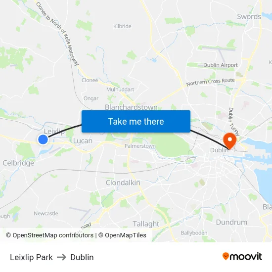 Leixlip Park to Dublin map