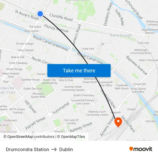 Drumcondra Station to Dublin map