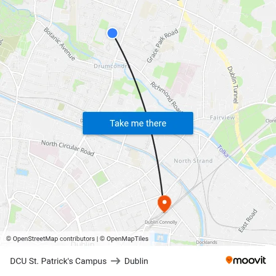 DCU St. Patrick's Campus to Dublin map