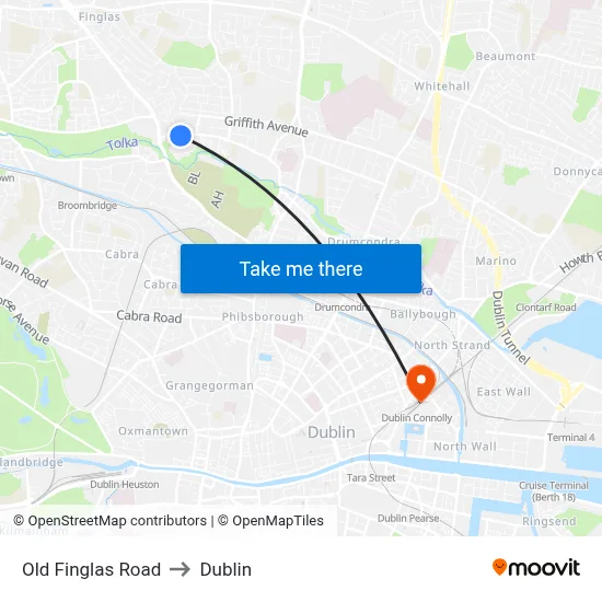 Old Finglas Road to Dublin map