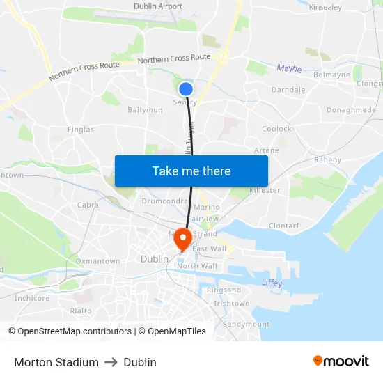 Morton Stadium to Dublin map