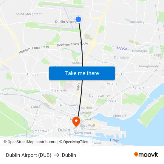 Dublin Airport (DUB) to Dublin map