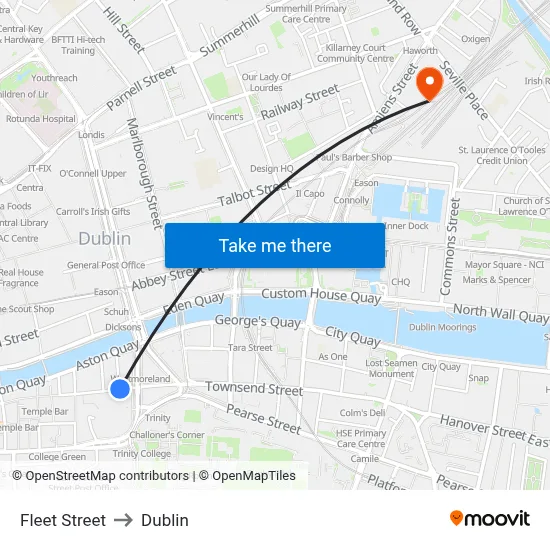 Fleet Street to Dublin map
