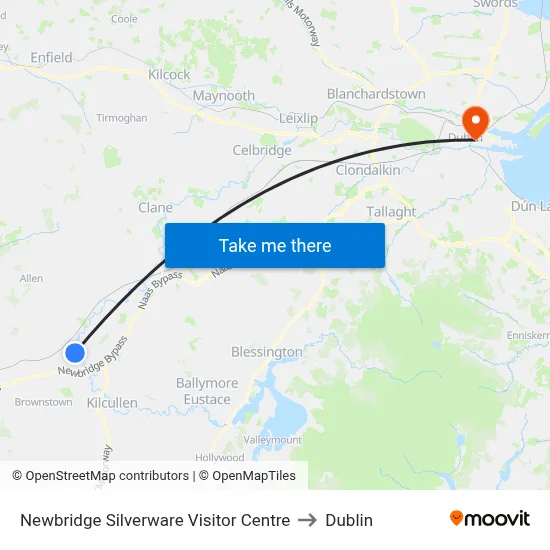 Newbridge Silverware Visitor Centre to Dublin map