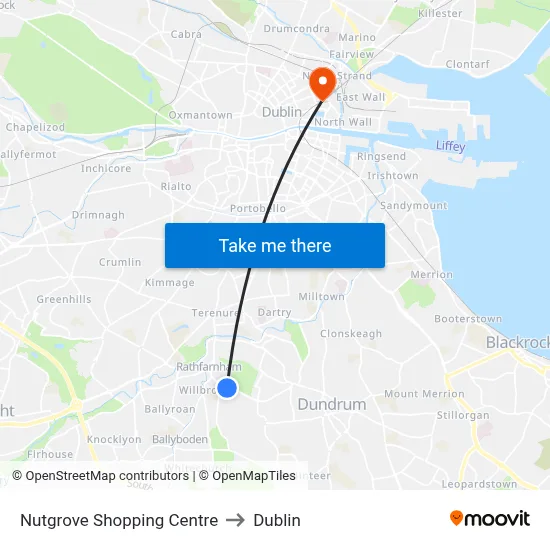 Nutgrove Shopping Centre to Dublin map