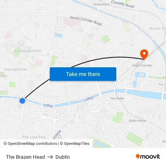 The Brazen Head to Dublin map