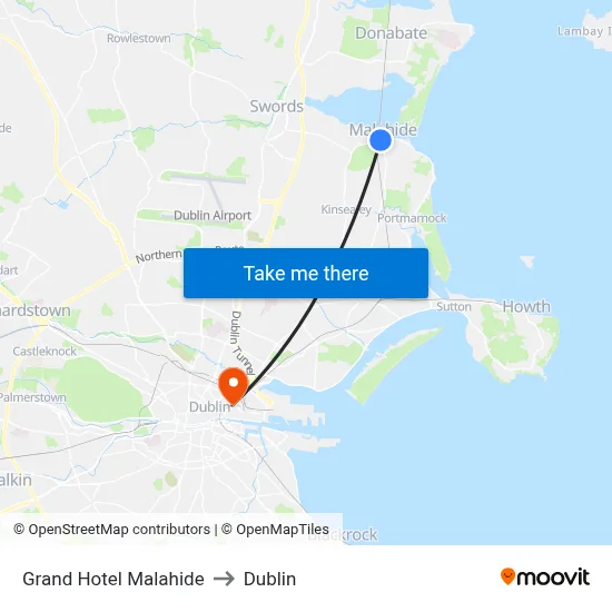 Grand Hotel Malahide to Dublin map