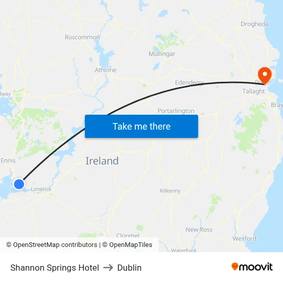 Shannon Springs Hotel to Dublin map