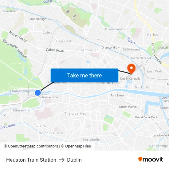 Heuston Train Station to Dublin map
