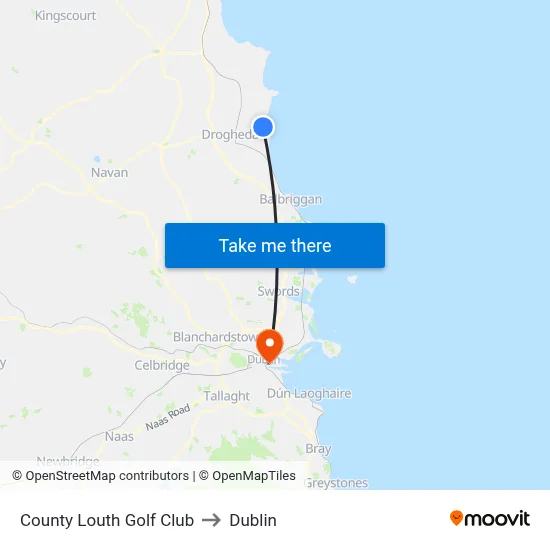 County Louth Golf Club to Dublin map