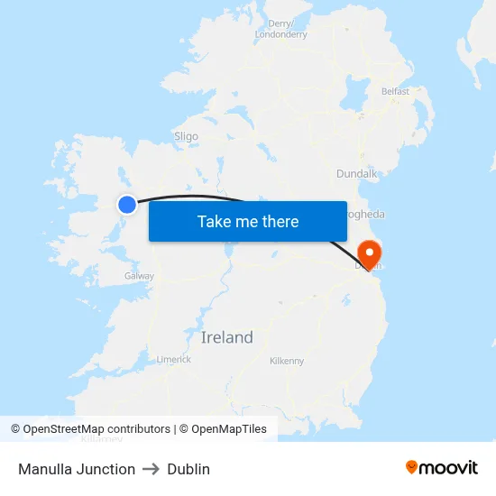 Manulla Junction to Dublin map