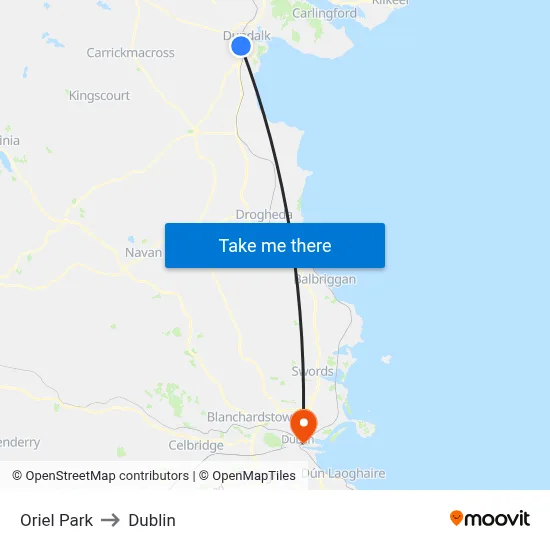 Oriel Park to Dublin map