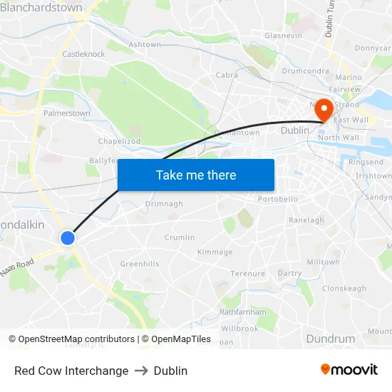 Red Cow Interchange to Dublin map