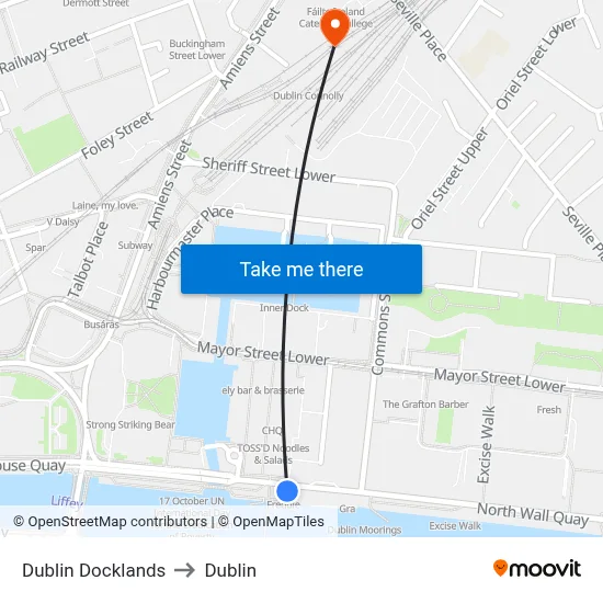 Dublin Docklands to Dublin map