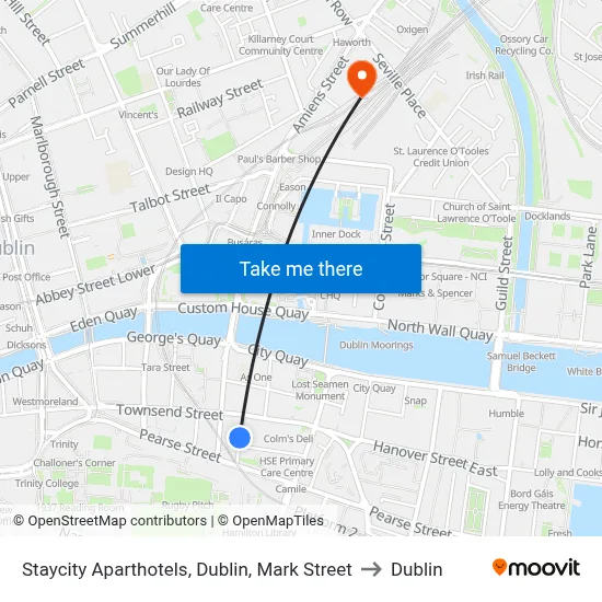 Staycity Aparthotels, Dublin, Mark Street to Dublin map